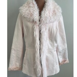 Rampage Women's Pink Suede like Faux Fur Trimmed Lined Winter Coat Jacket Size L